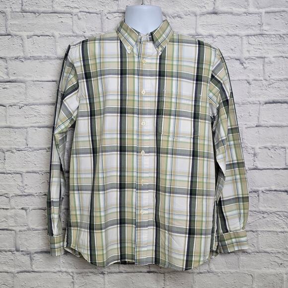 Eddie Bauer Shirt Men Size Medium Long Sleeve Button Down Plaid White Green Gray - Picture 1 of 14